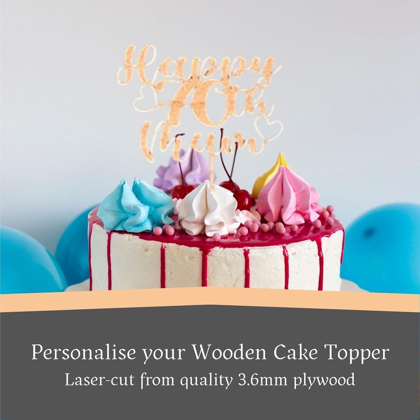 Custom Wooden Cake Topper - Happy 30th Birthday Mum Personalised With any Name and Age by DISPLAY AND WONDER