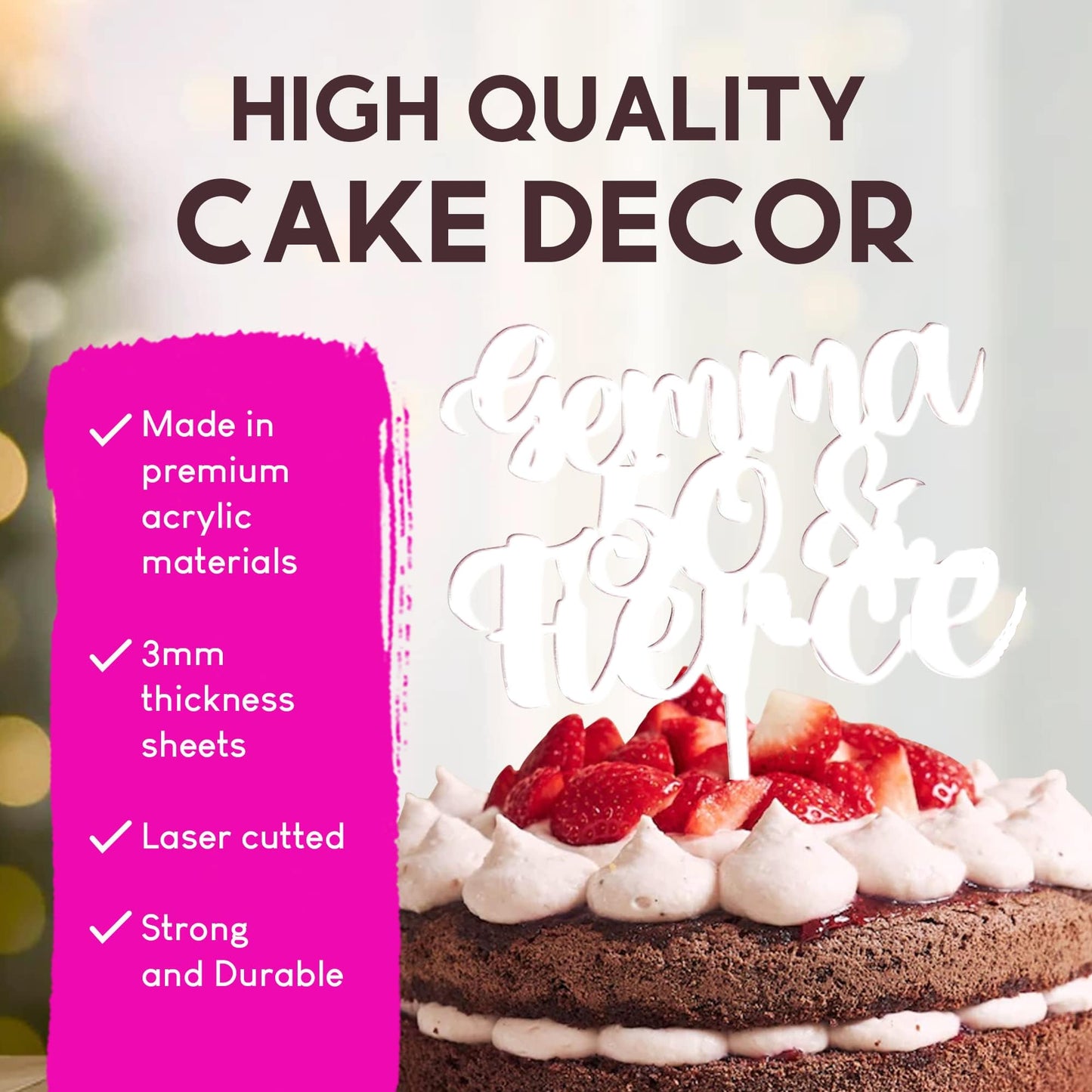 Acrylic Custom Cake Topper | Personalised Cake Toppers | Happy Birthday | Wedding Decoration Table Centre Piece Party Decoration | Strong 3mm Acrylic | Custom Cake Acrylic Topper by Display and Wonder