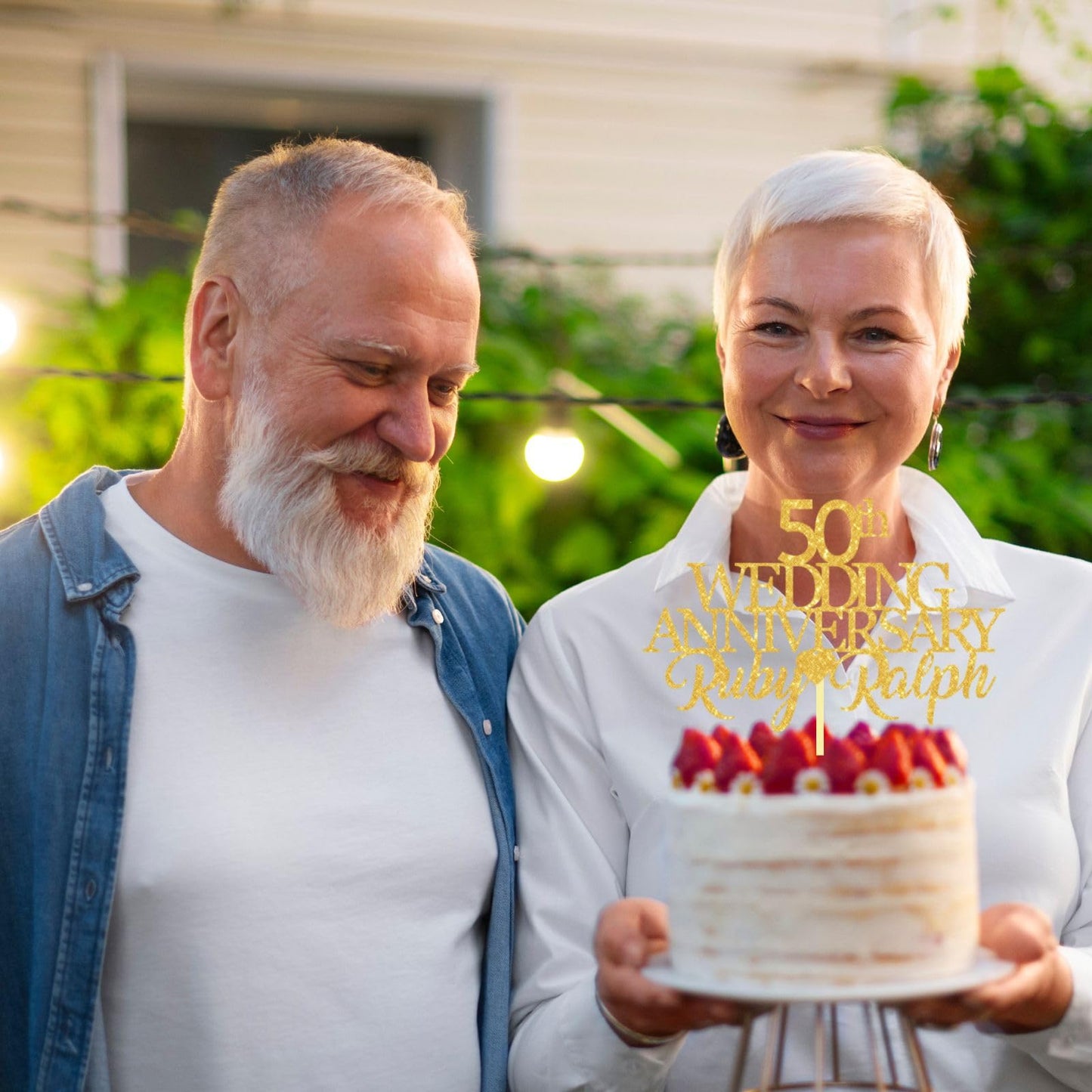 50th Wedding Anniversary Golden Wedding Anniversary Custom Wedding Anniversary with Both Names Any years any Names Personalised Cake Topper Glitter Card by Display  and Wonder