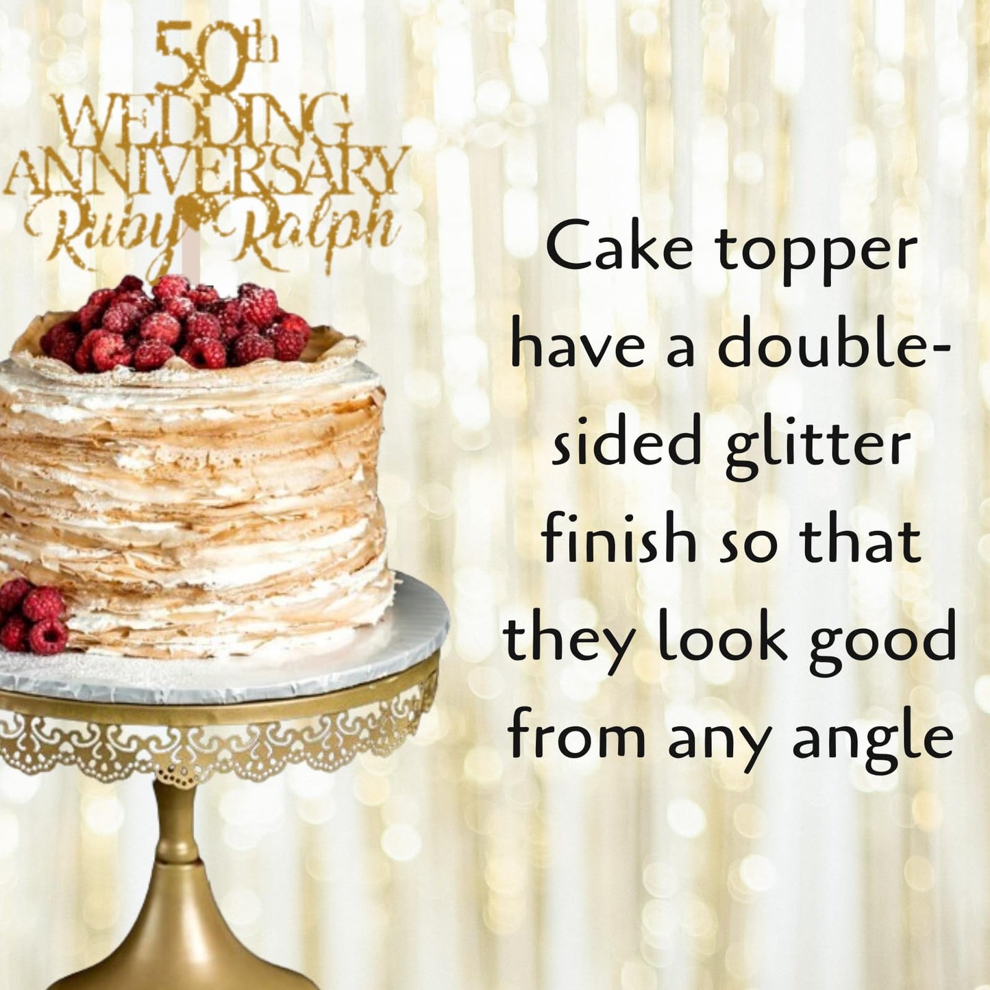 Custom Wedding Anniversary with Both Names. 50th Wedding Anniversary Golden Wedding Anniversary Any years any Names Personalised Cake Topper Glitter Card (GLITTER GOLD)