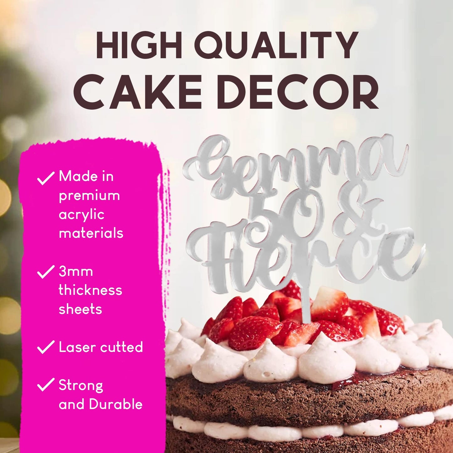 Acrylic Custom Cake Topper | Personalised Cake Toppers | Happy Birthday | Wedding Decoration Table Centre Piece Party Decoration | Strong 3mm Acrylic | Custom Cake Acrylic Topper by Display and Wonder