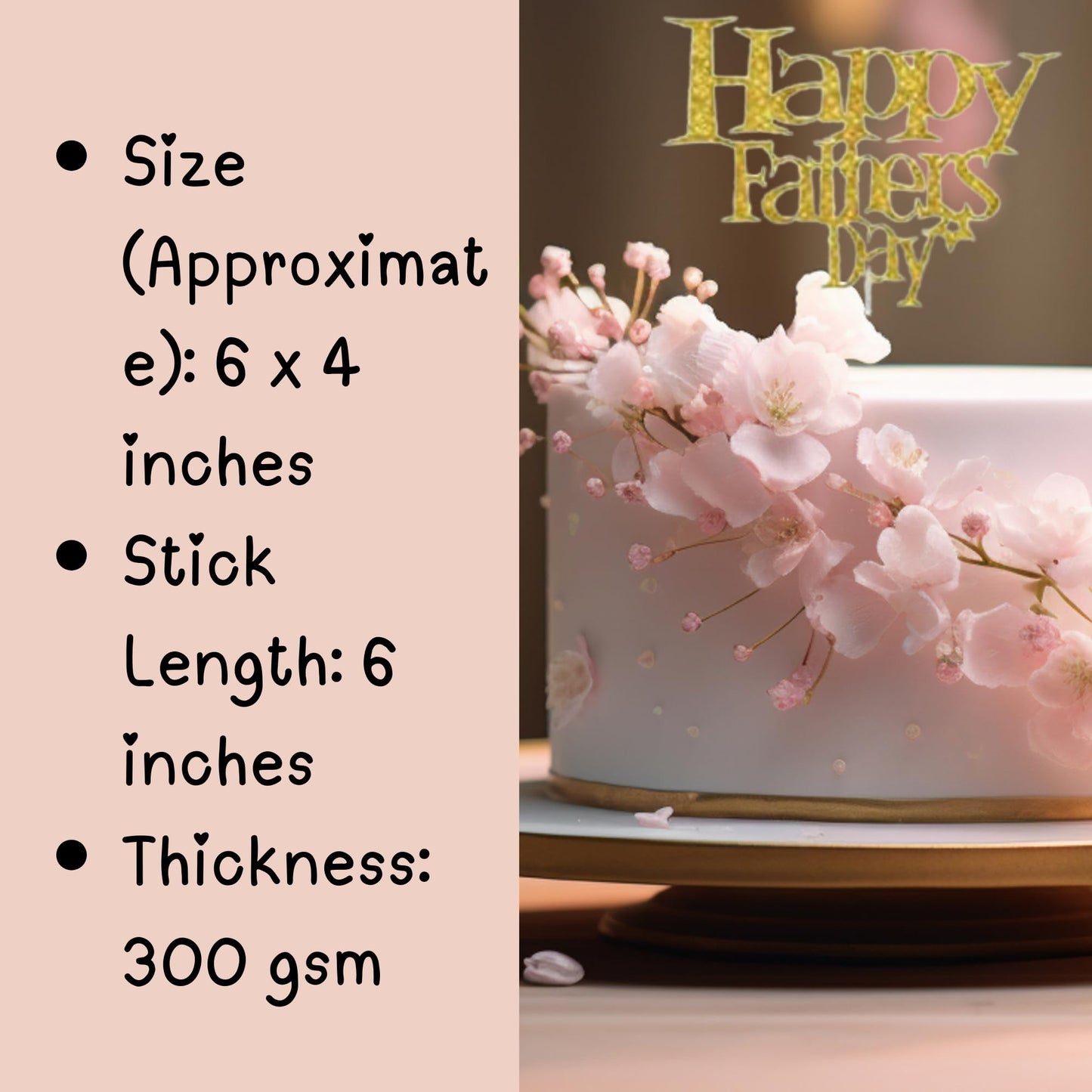 Happy Fathers Day Cake Topper Glitter Cardstock Toppers - (Happy Fathers Day GOLD 5)