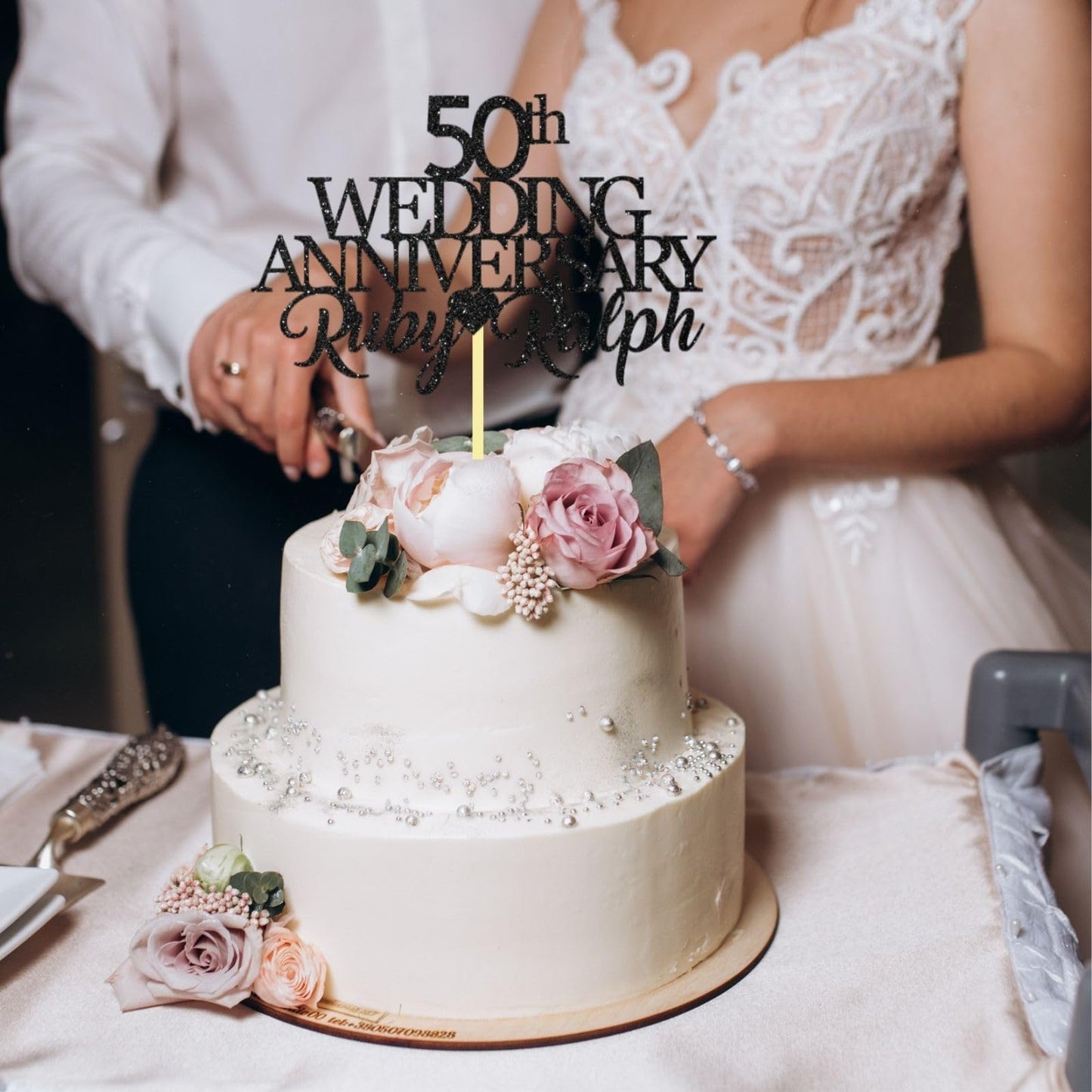 50th Wedding Anniversary Golden Wedding Anniversary Custom Wedding Anniversary with Both Names Any years any Names Personalised Cake Topper Glitter Card by Display  and Wonder