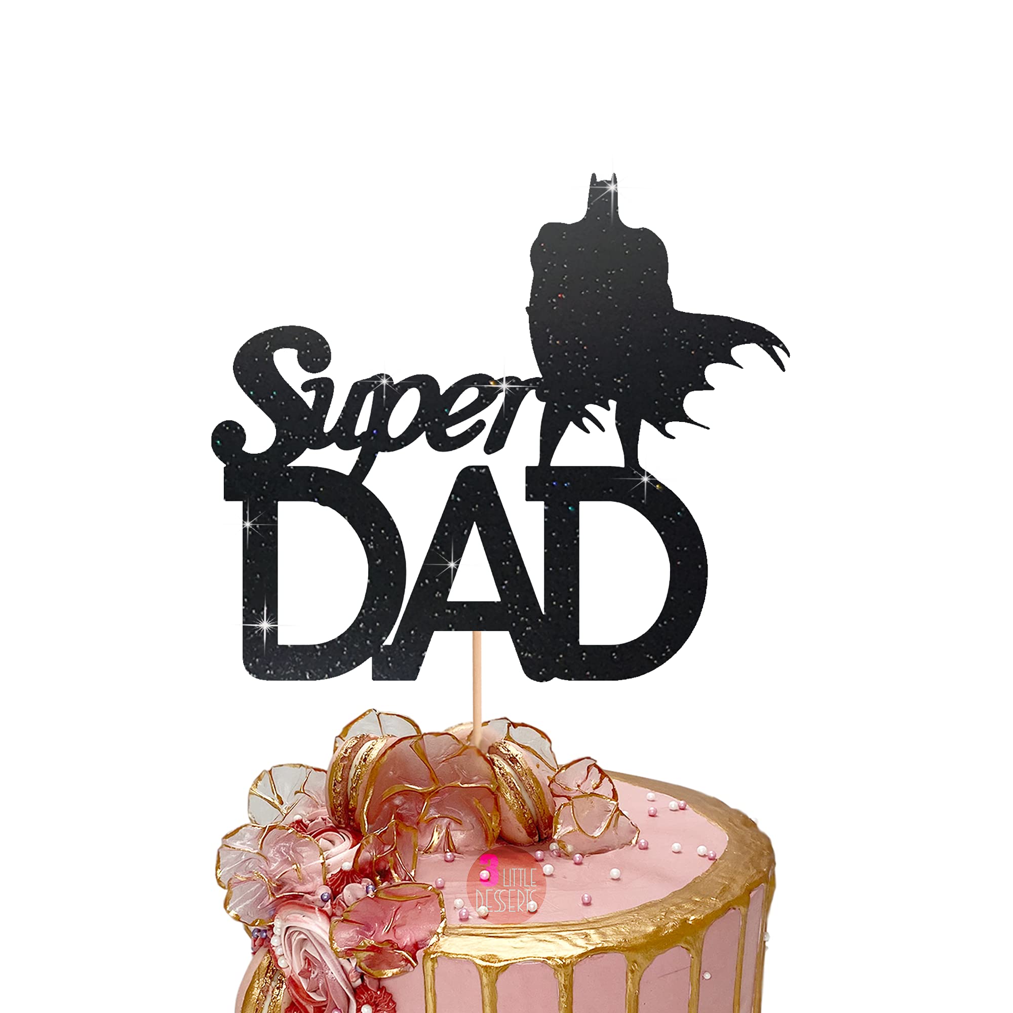 Happy Fathers Day Cake Topper Glitter Cardstock Toppers - (Super Dad Black)