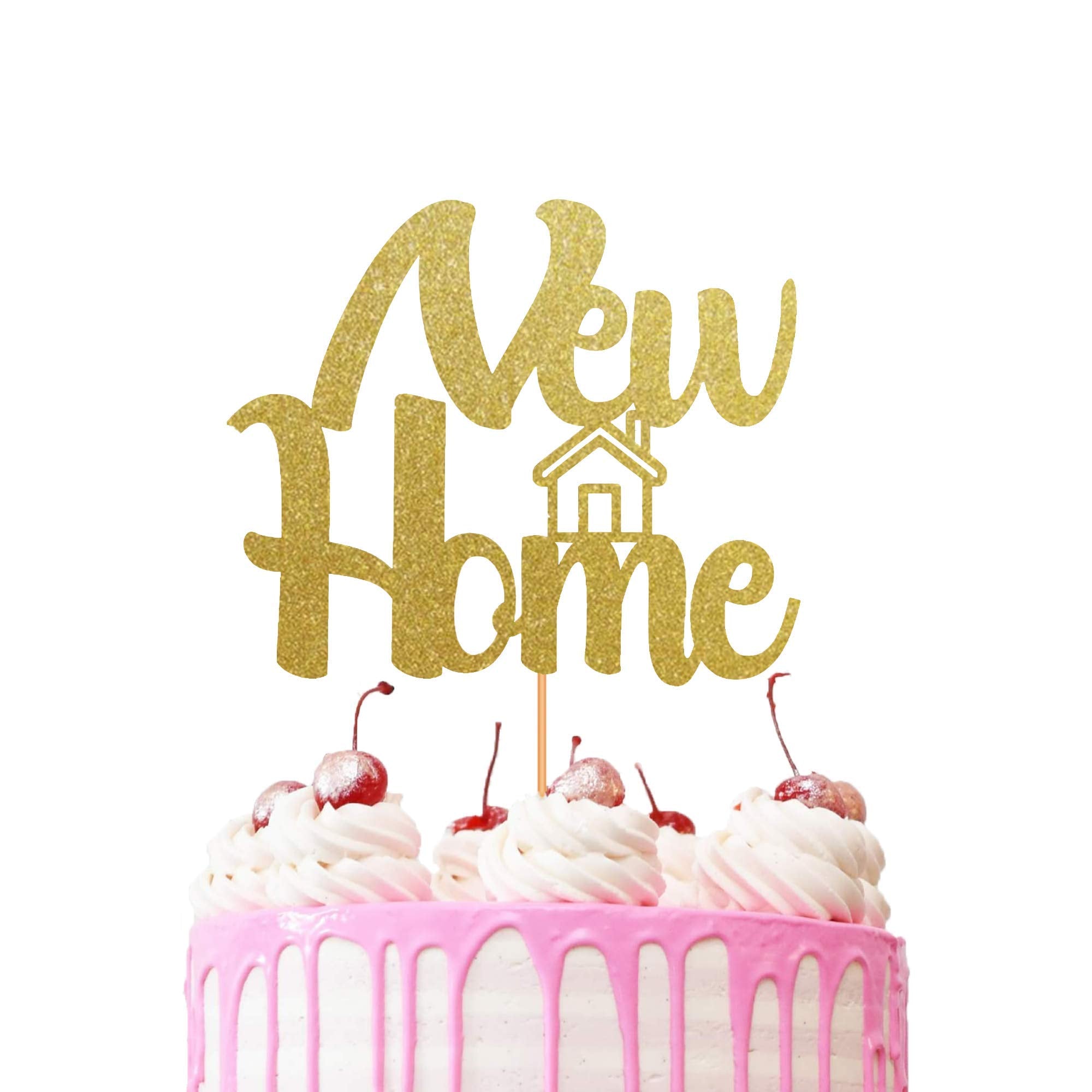 NEW HOME Cake Topper Glitter Cardstock Housewarming Decoration Centerpiece Toppers (GOLD)