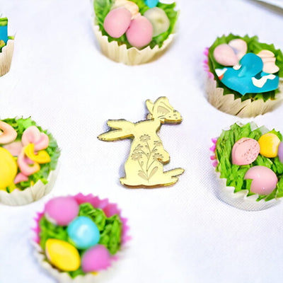 4x Easter Bunny Acrylic Cupcake Toppers - 3x Hearts - Happy Easter Cake Topper Decoration