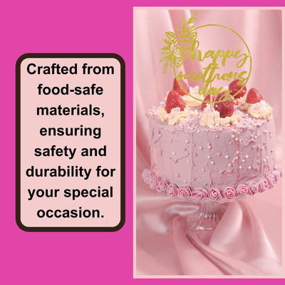 Happy Mother's Day Cake Topper Glitter Cardstock Party Favour Decoration By 3 LITTLE DESSERTS (GOLD)