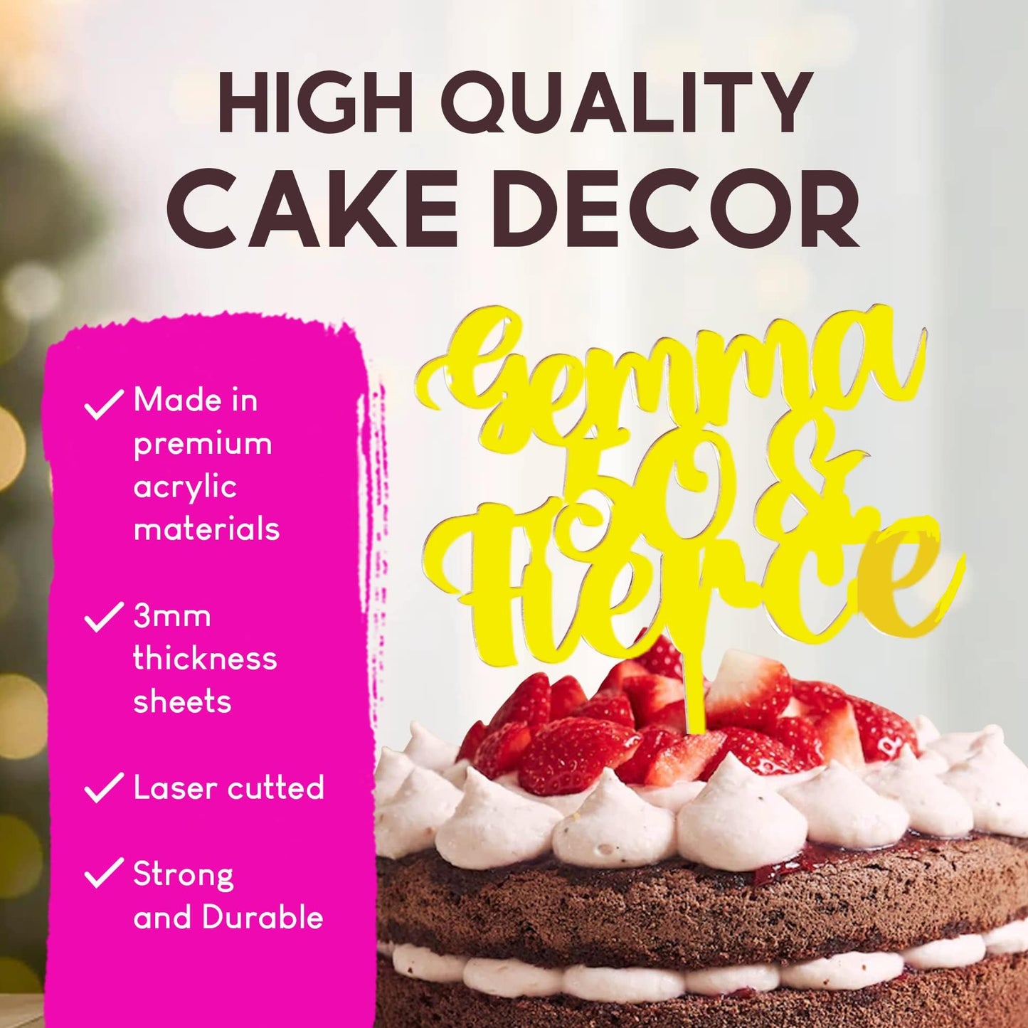 Acrylic Custom Cake Topper | Personalised Cake Toppers | Happy Birthday | Wedding Decoration Table Centre Piece Party Decoration | Strong 3mm Acrylic | Custom Cake Acrylic Topper by Display and Wonder