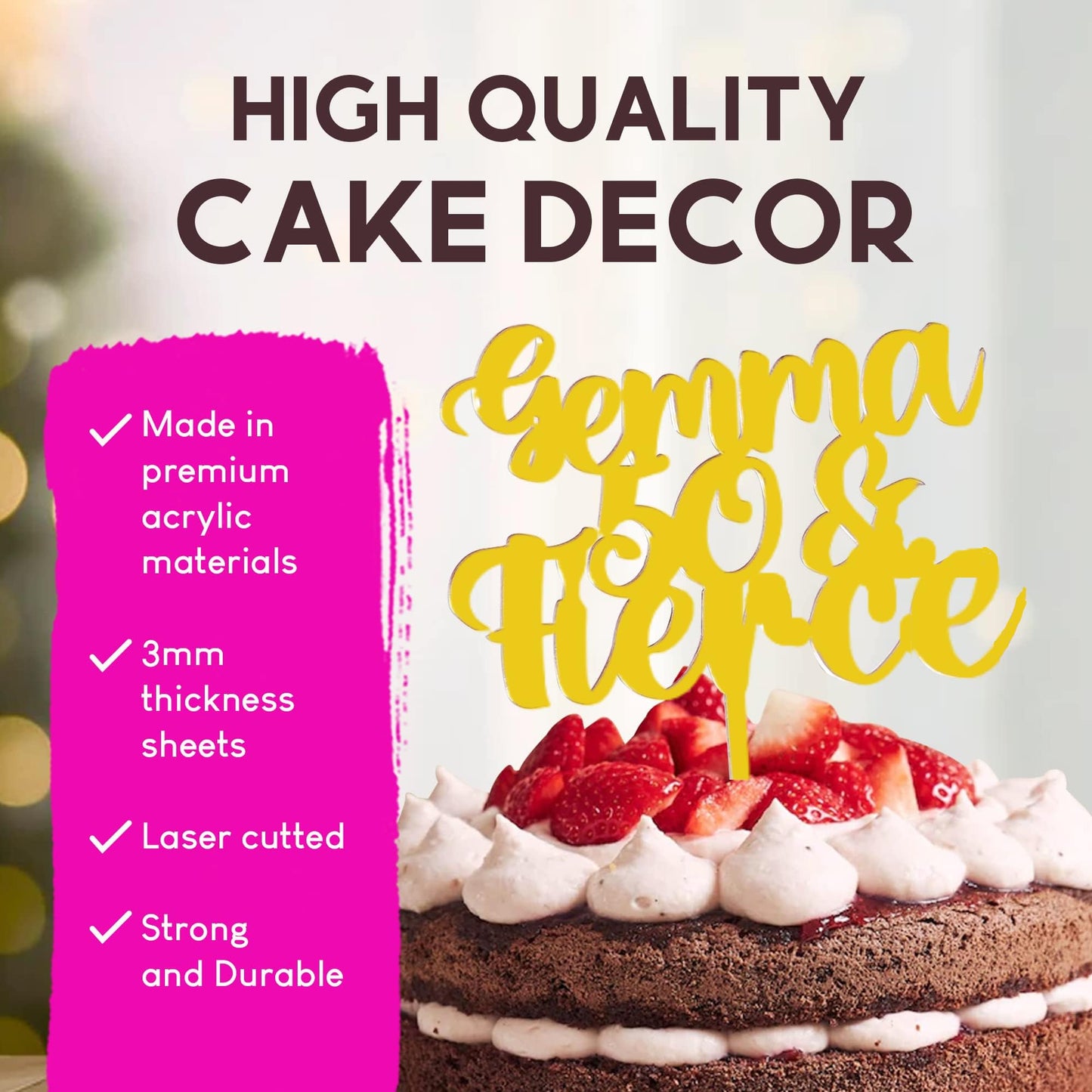 Acrylic Custom Cake Topper | Personalised Cake Toppers | Happy Birthday | Wedding Decoration Table Centre Piece Party Decoration | Strong 3mm Acrylic | Custom Cake Acrylic Topper by Display and Wonder