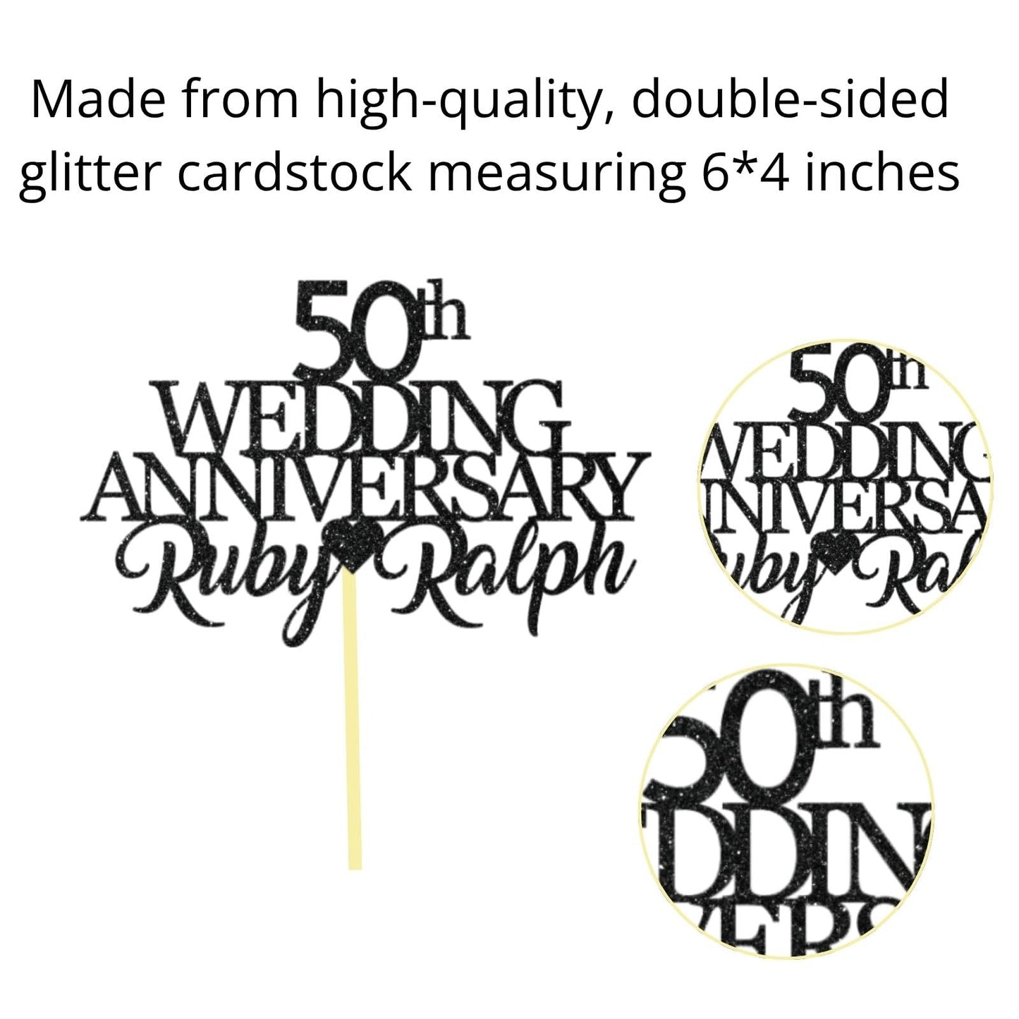 50th Wedding Anniversary Golden Wedding Anniversary Custom Wedding Anniversary with Both Names Any years any Names Personalised Cake Topper Glitter Card by Display  and Wonder
