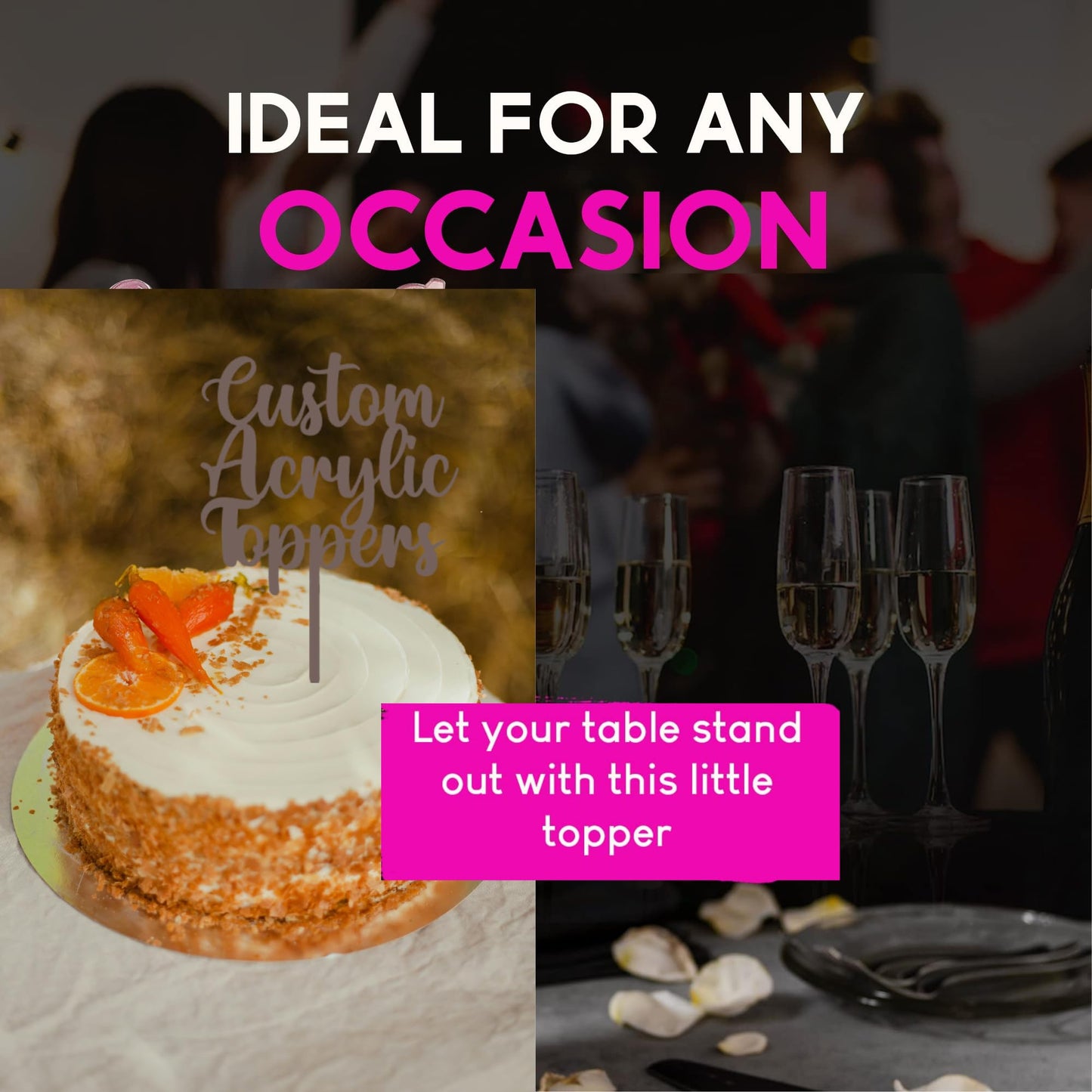 Acrylic Custom Cake Topper | Personalised Cake Toppers | Happy Birthday | Wedding Decoration Table Centre Piece Party Decoration | Strong 3mm Acrylic | Custom Cake Acrylic Topper by Display and Wonder