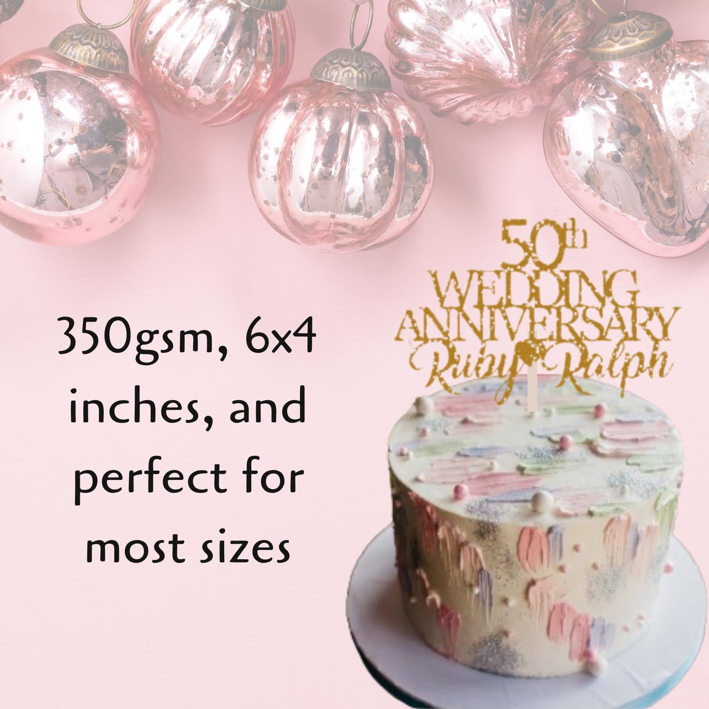 Custom Wedding Anniversary with Both Names. 50th Wedding Anniversary Golden Wedding Anniversary Any years any Names Personalised Cake Topper Glitter Card (GLITTER GOLD)