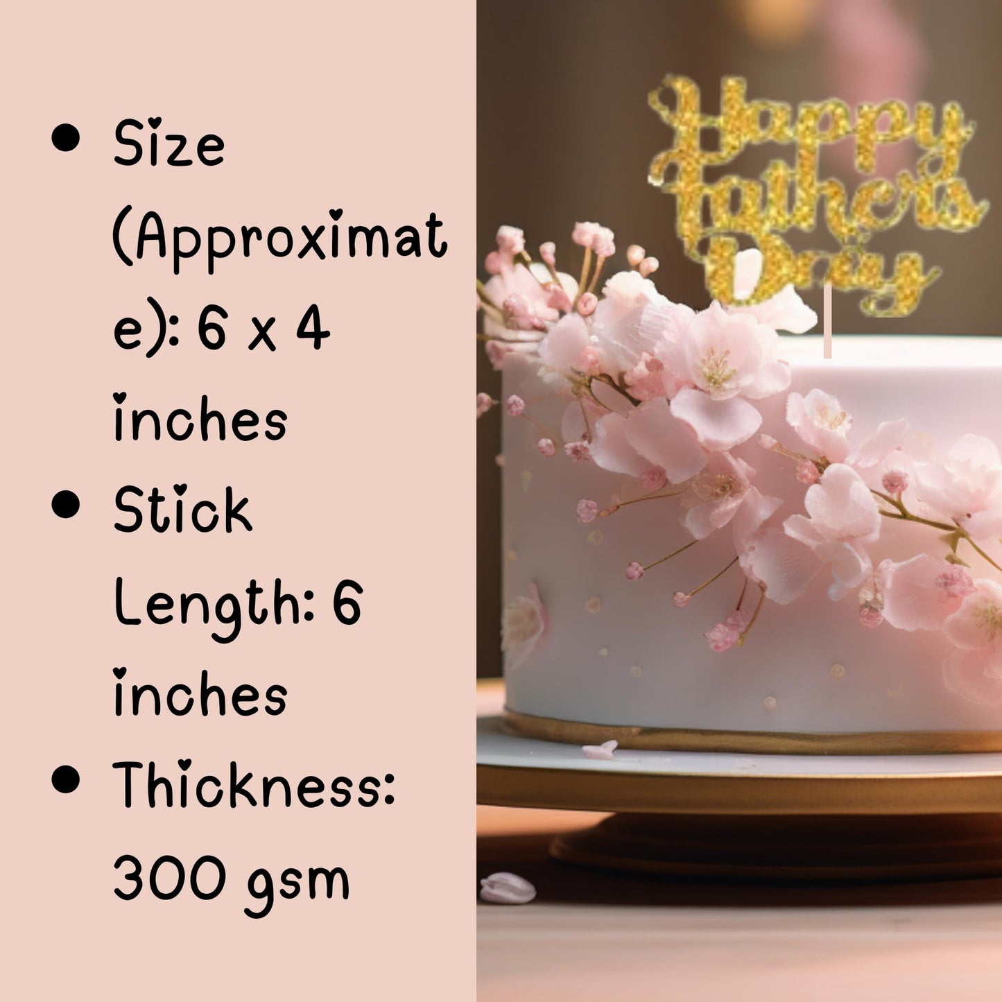 Happy Fathers Day Cake Topper Glitter Cardstock Toppers - (Happy Fathers Day GOLD 3)