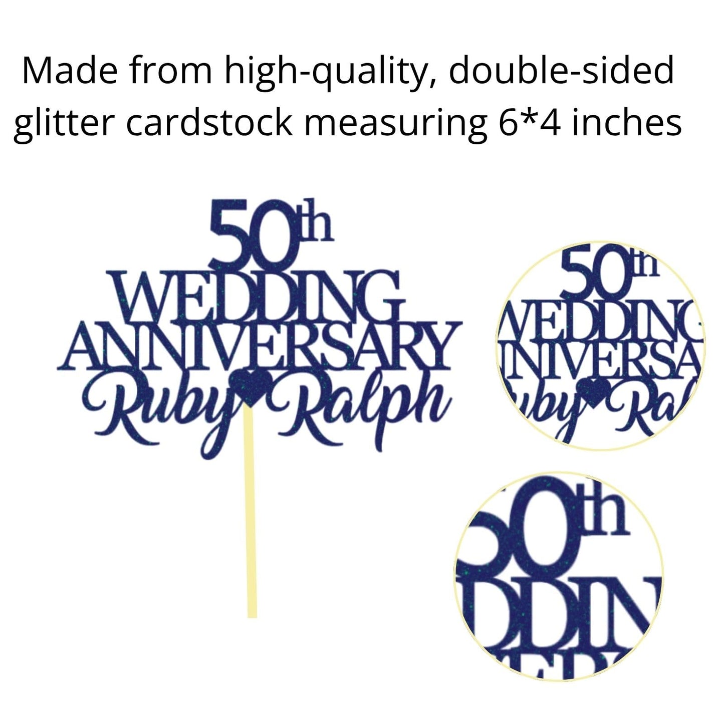 50th Wedding Anniversary Golden Wedding Anniversary Custom Wedding Anniversary with Both Names Any years any Names Personalised Cake Topper Glitter Card by Display  and Wonder