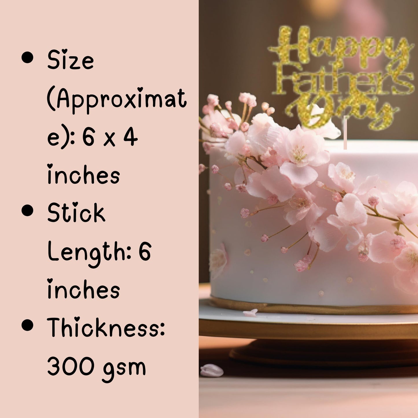 Happy Fathers Day Cake Topper Glitter Cardstock Toppers - (Happy Fathers Day GOLD 4)