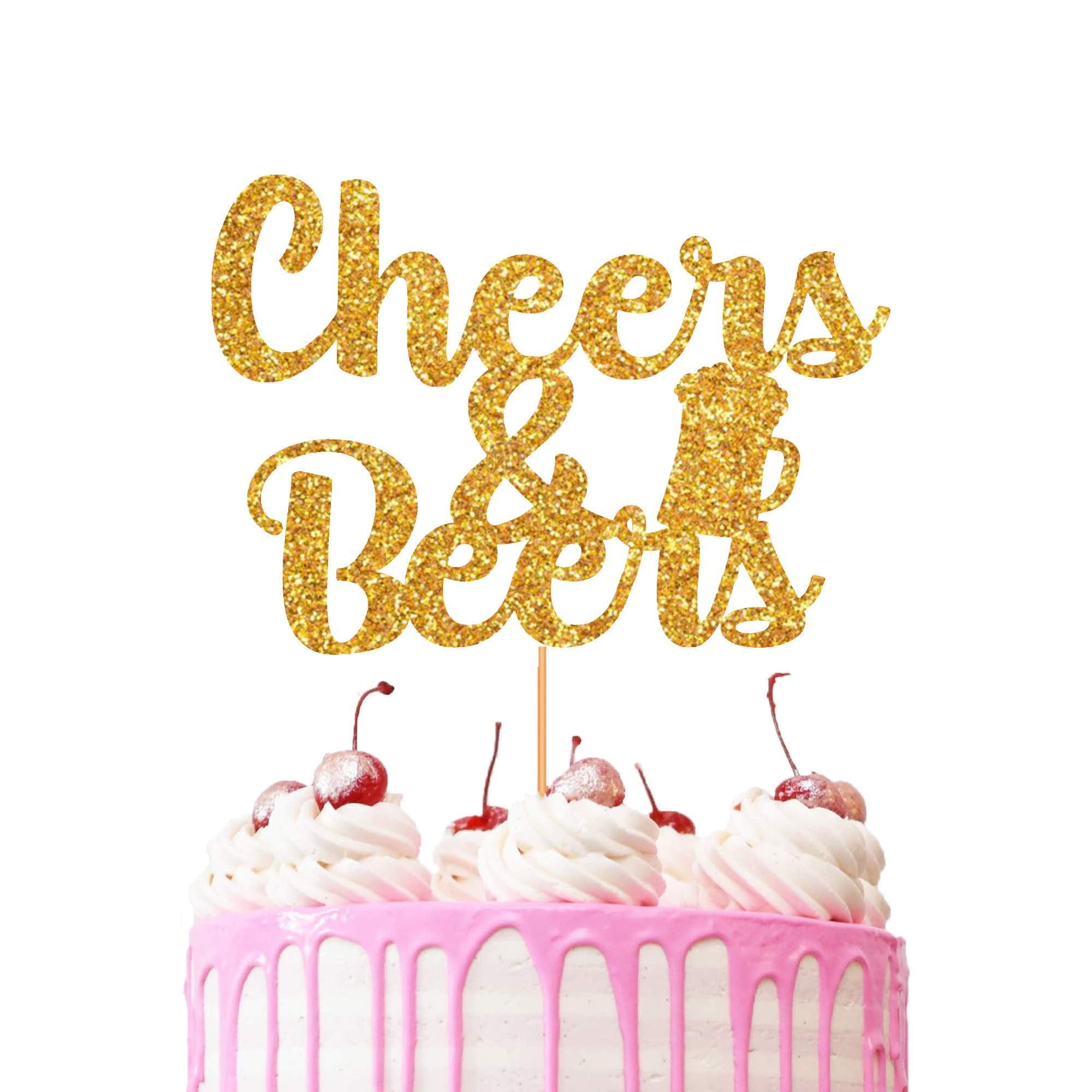 Cheers & Beers Cake Topper Glitter Cardstock Party Favour Party Decoration Cake Toppers (Gold)
