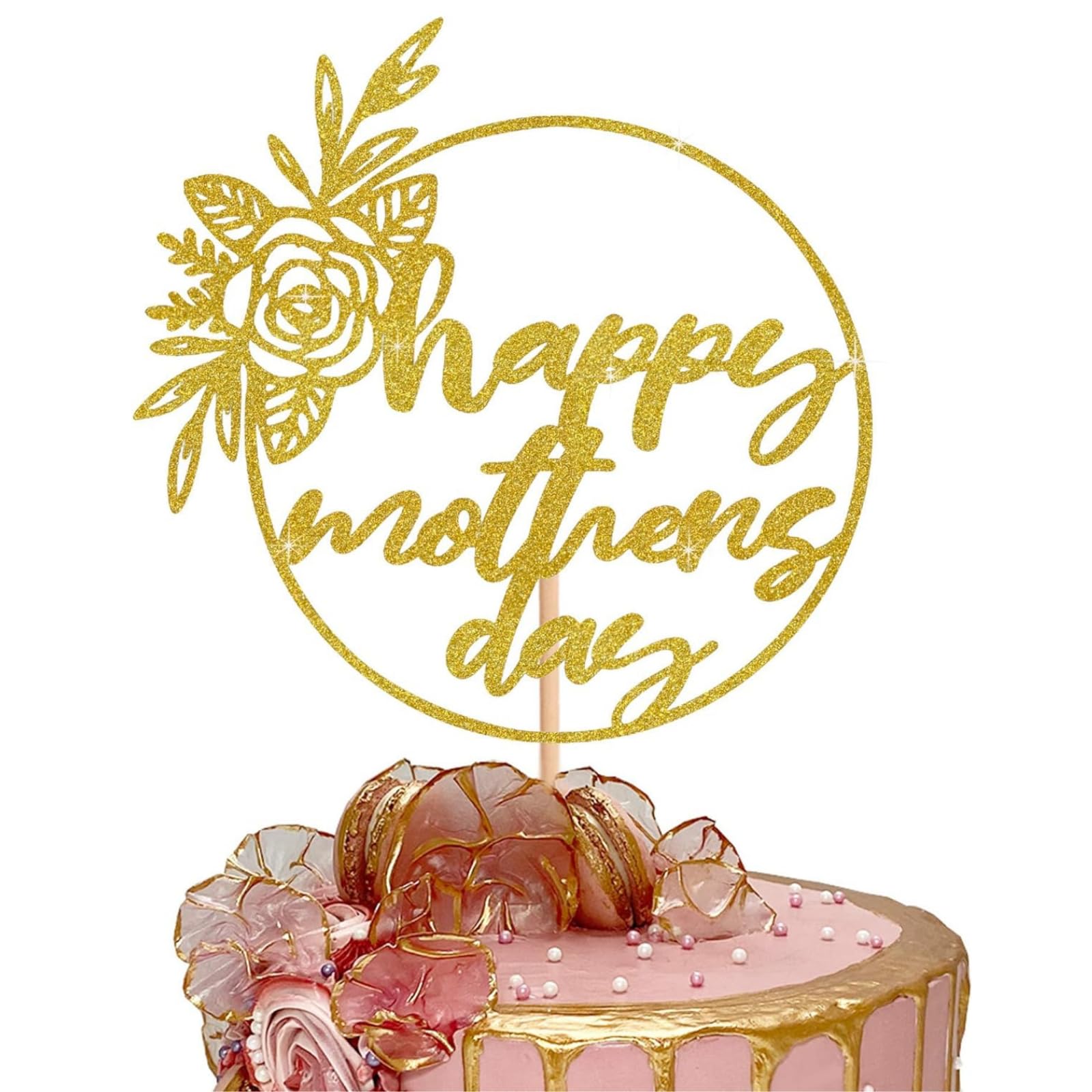 Happy Mother's Day Cake Topper Glitter Cardstock Party Favour Decoration By 3 LITTLE DESSERTS (GOLD)