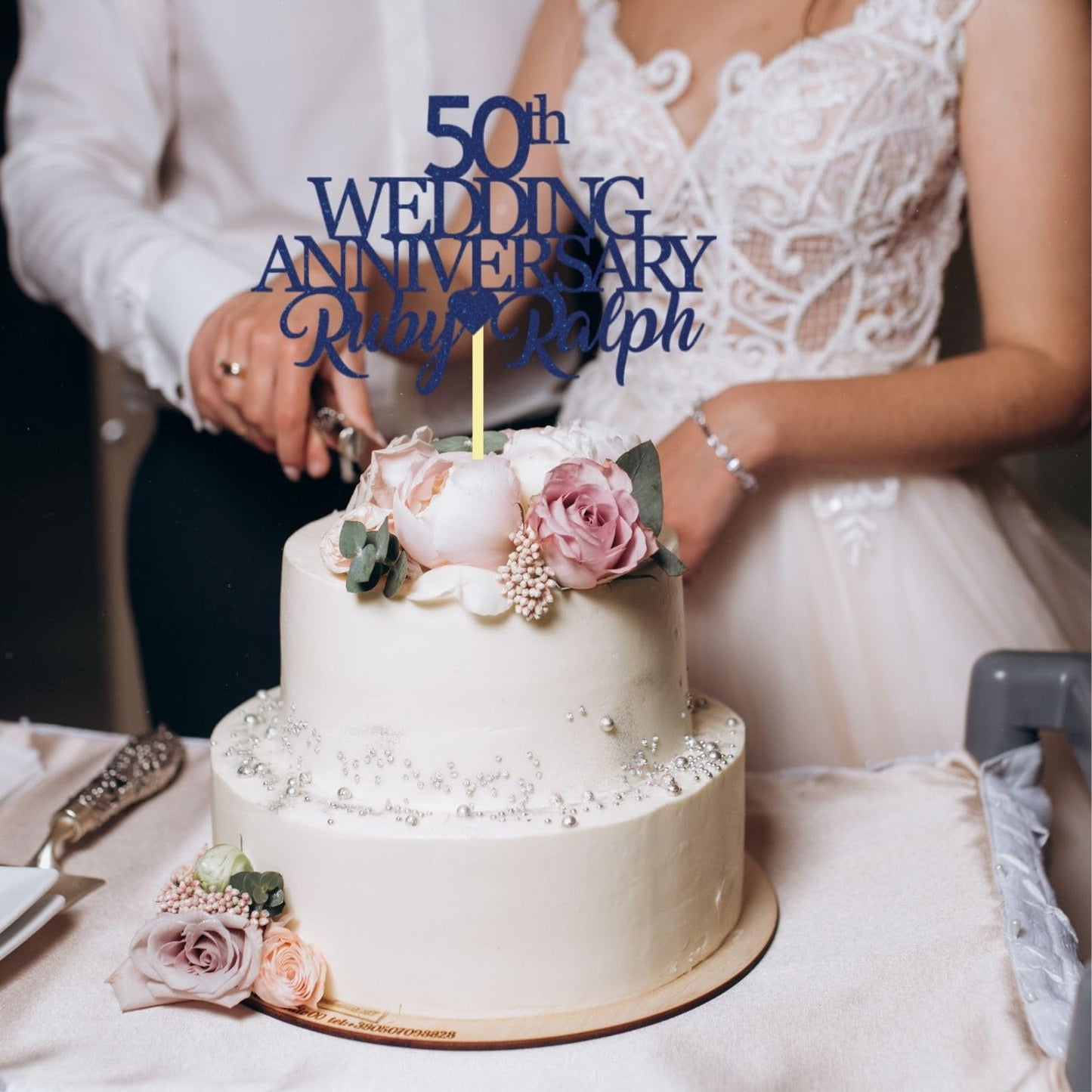 50th Wedding Anniversary Golden Wedding Anniversary Custom Wedding Anniversary with Both Names Any years any Names Personalised Cake Topper Glitter Card by Display  and Wonder