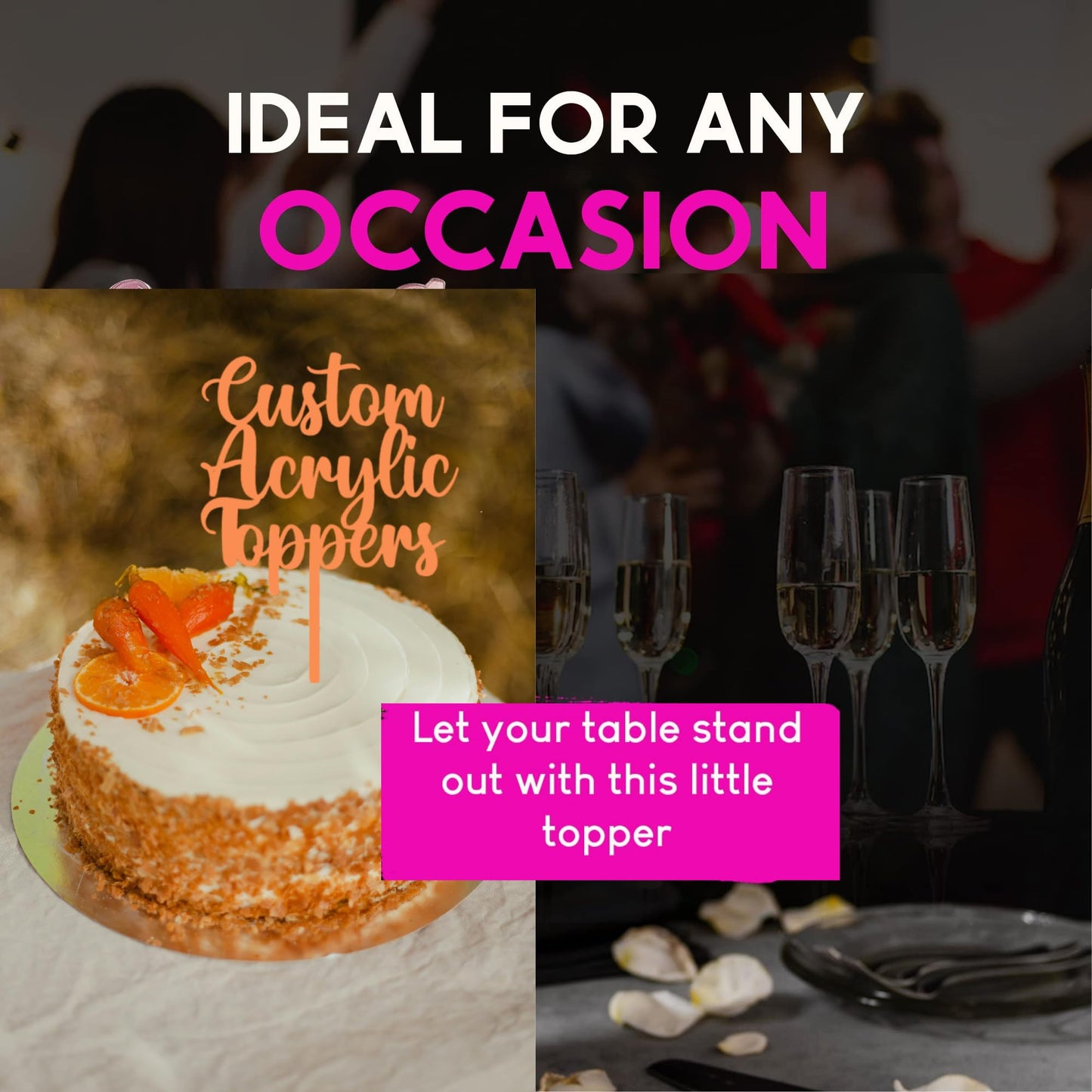 Acrylic Custom Cake Topper | Personalised Cake Toppers | Happy Birthday | Wedding Decoration Table Centre Piece Party Decoration | Strong 3mm Acrylic | Custom Cake Acrylic Topper by Display and Wonder