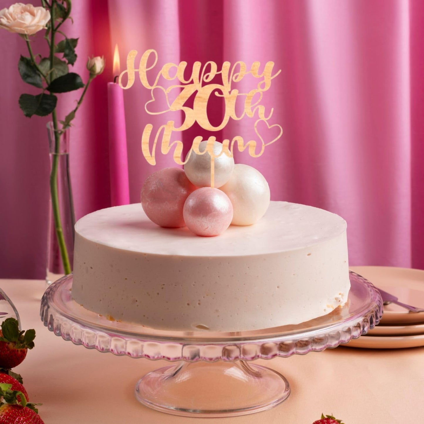 Custom Wooden Cake Topper - Happy 30th Birthday Mum Personalised With any Name and Age by DISPLAY AND WONDER