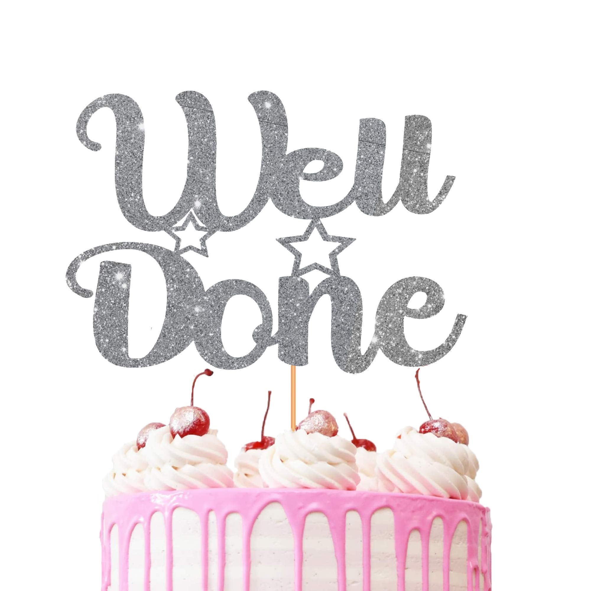 Well Done Cake Topper Glitter Cardstock Party Favour Party Decoration Cake Toppers (Silver)