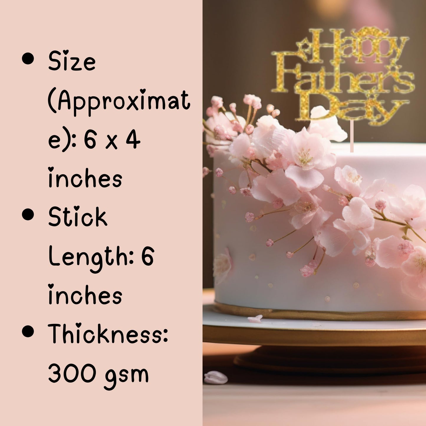 Happy Fathers Day Cake Topper Glitter Cardstock Toppers - (Happy Fathers Day GOLD 1)