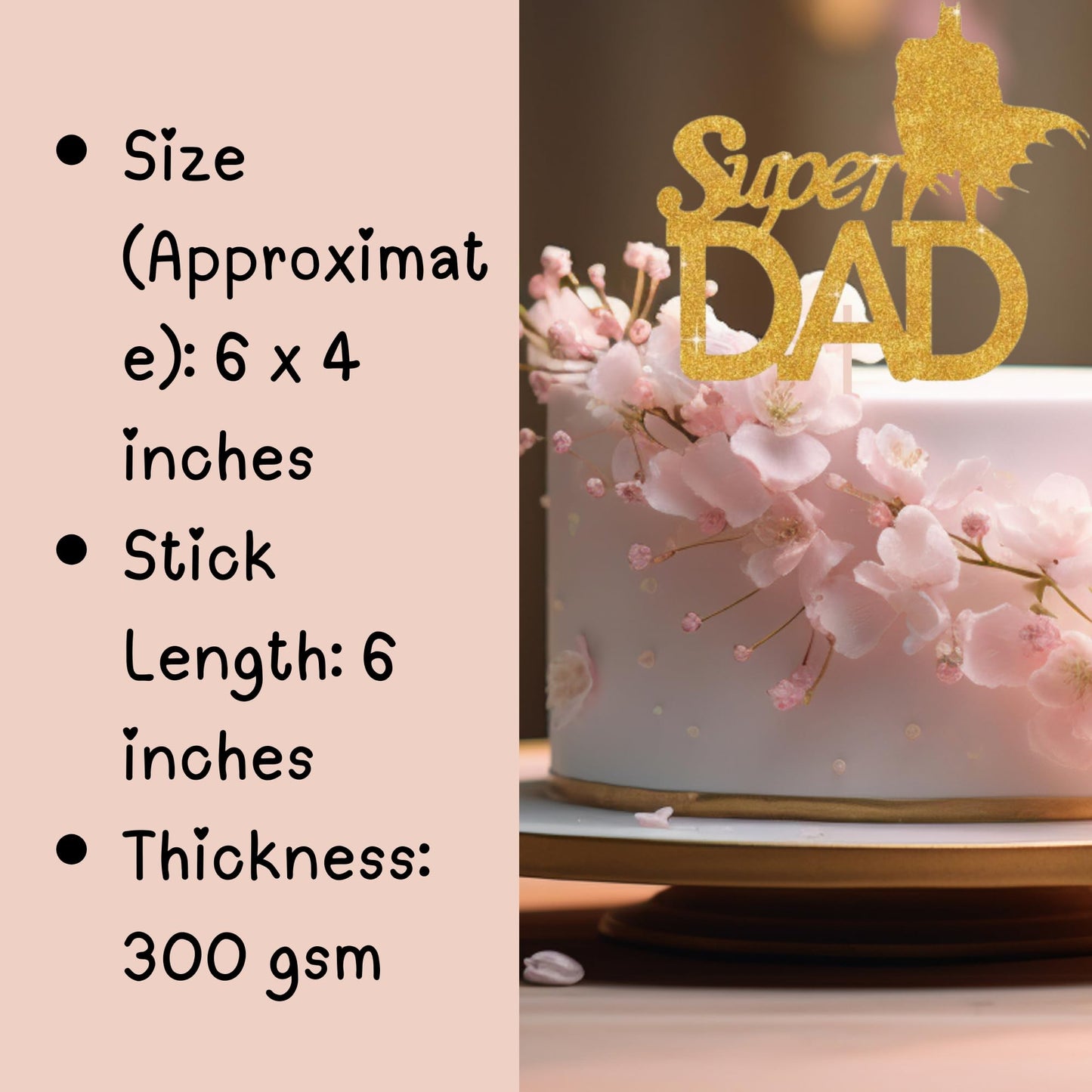 Happy Fathers Day Cake Topper Glitter Cardstock Toppers -