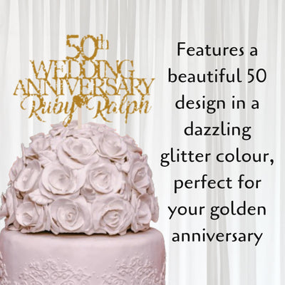 Custom Wedding Anniversary with Both Names. 50th Wedding Anniversary Golden Wedding Anniversary Any years any Names Personalised Cake Topper Glitter Card (GLITTER GOLD)