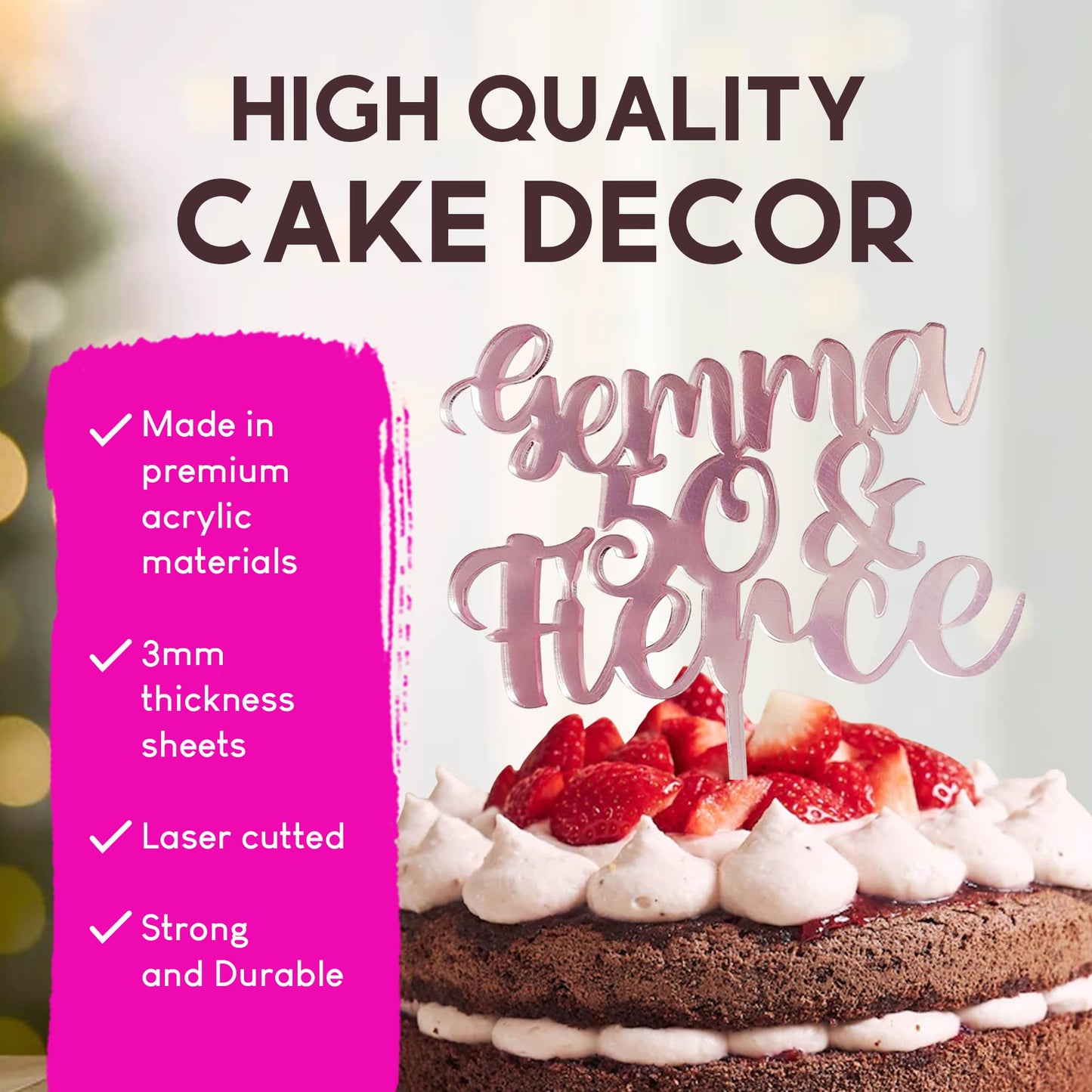 Acrylic Custom Cake Topper | Personalised Cake Toppers | Happy Birthday | Wedding Decoration Table Centre Piece Party Decoration | Strong 3mm Acrylic | Custom Cake Acrylic Topper by Display and Wonder