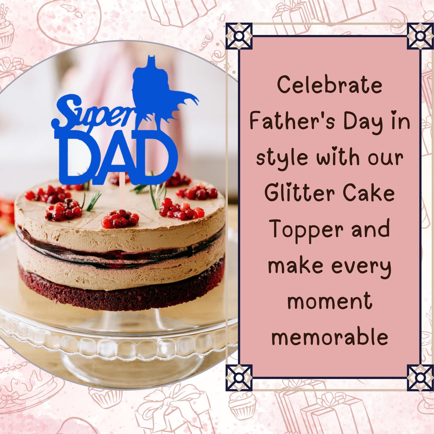 Happy Fathers Day Cake Topper Glitter Cardstock Toppers -