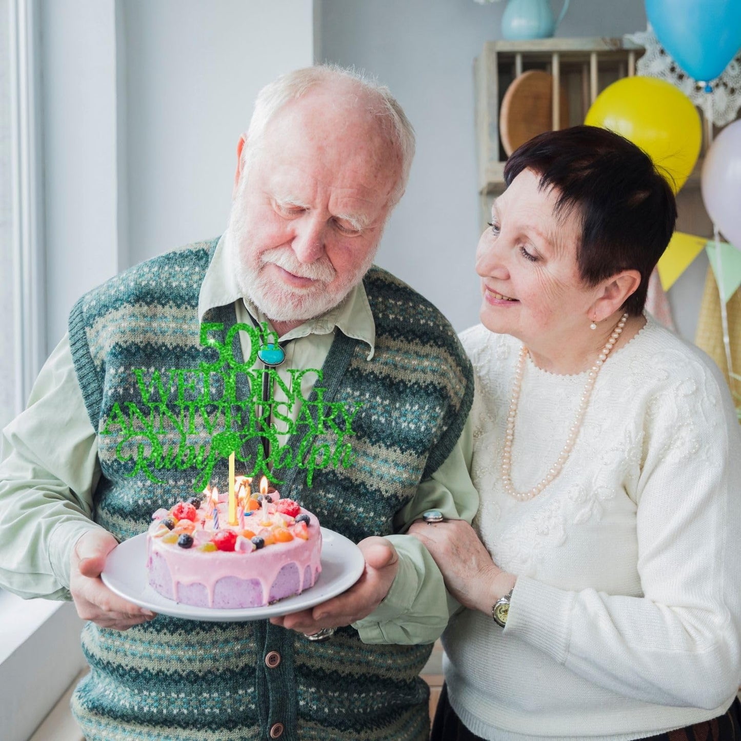 50th Wedding Anniversary Golden Wedding Anniversary Custom Wedding Anniversary with Both Names Any years any Names Personalised Cake Topper Glitter Card by Display  and Wonder
