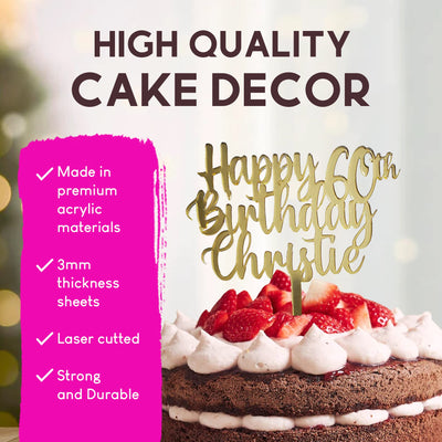 Any Message | Acrylic Custom Cake Topper - MIRROR GOLD