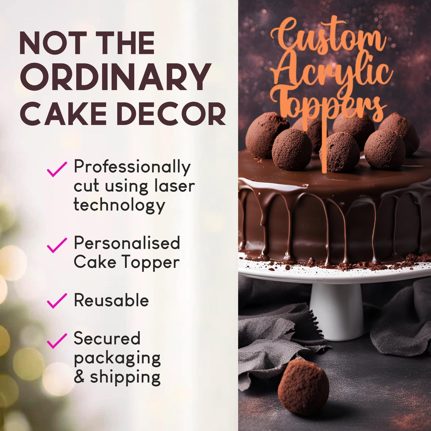 Acrylic Custom Cake Topper | Personalised Cake Toppers | Happy Birthday | Wedding Decoration Table Centre Piece Party Decoration | Strong 3mm Acrylic | Custom Cake Acrylic Topper by Display and Wonder