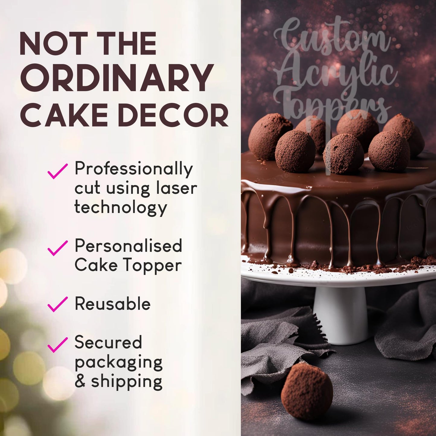 Acrylic Custom Cake Topper | Personalised Cake Toppers | Happy Birthday | Wedding Decoration Table Centre Piece Party Decoration | Strong 3mm Acrylic | Custom Cake Acrylic Topper by Display and Wonder