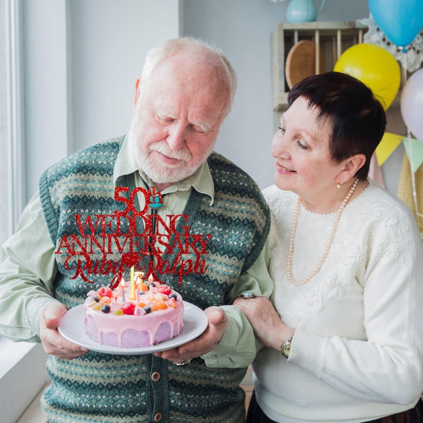 50th Wedding Anniversary Golden Wedding Anniversary Custom Wedding Anniversary with Both Names Any years any Names Personalised Cake Topper Glitter Card by Display  and Wonder