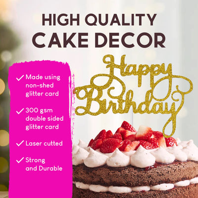 Happy Birthday Cake Topper Glitter Cardstock Toppers - Birthday Decor - Party Decor Supplies - Cake Decoration Items - Glitter Cake Topper - 7 Inches x 5 Inches - Purple