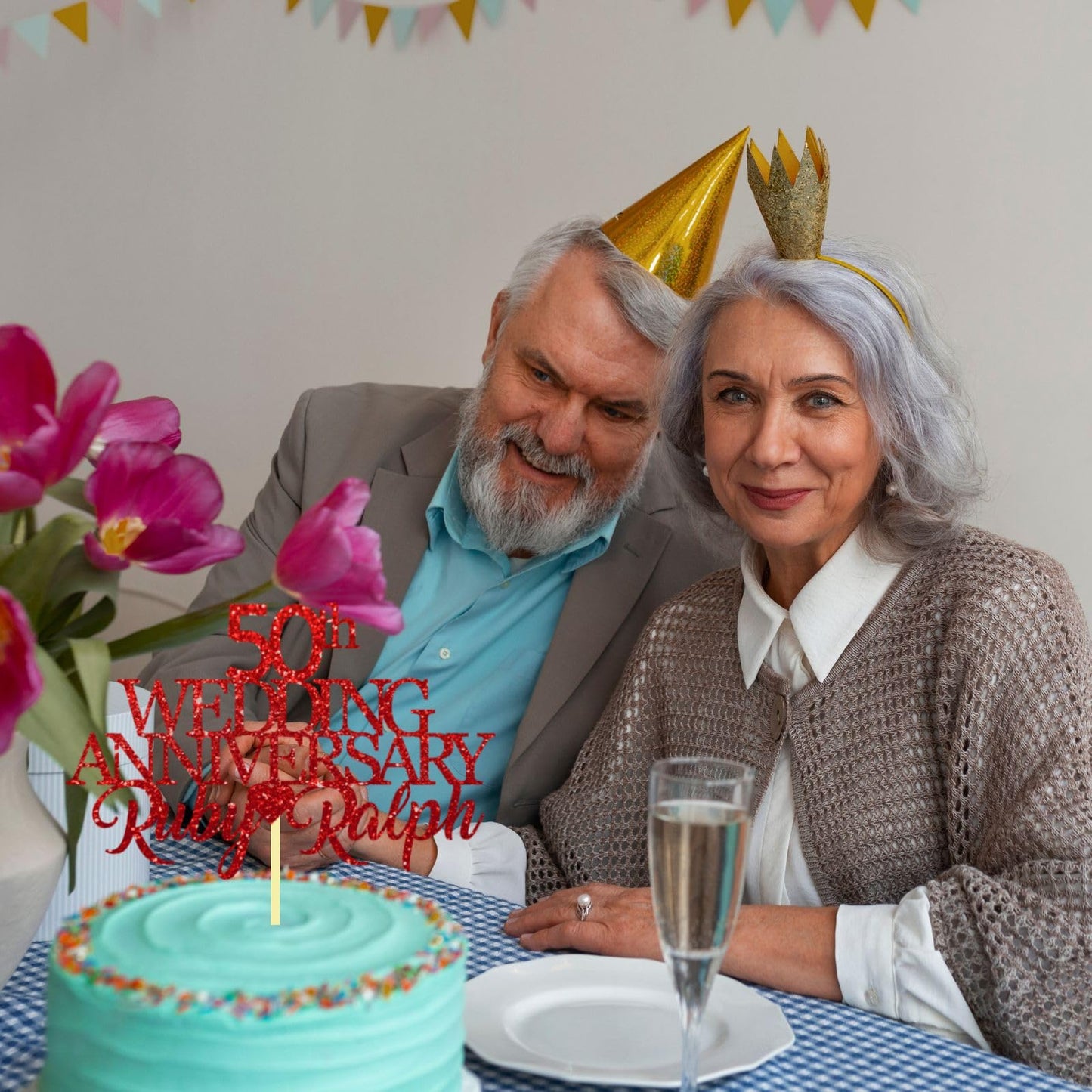 50th Wedding Anniversary Golden Wedding Anniversary Custom Wedding Anniversary with Both Names Any years any Names Personalised Cake Topper Glitter Card by Display  and Wonder