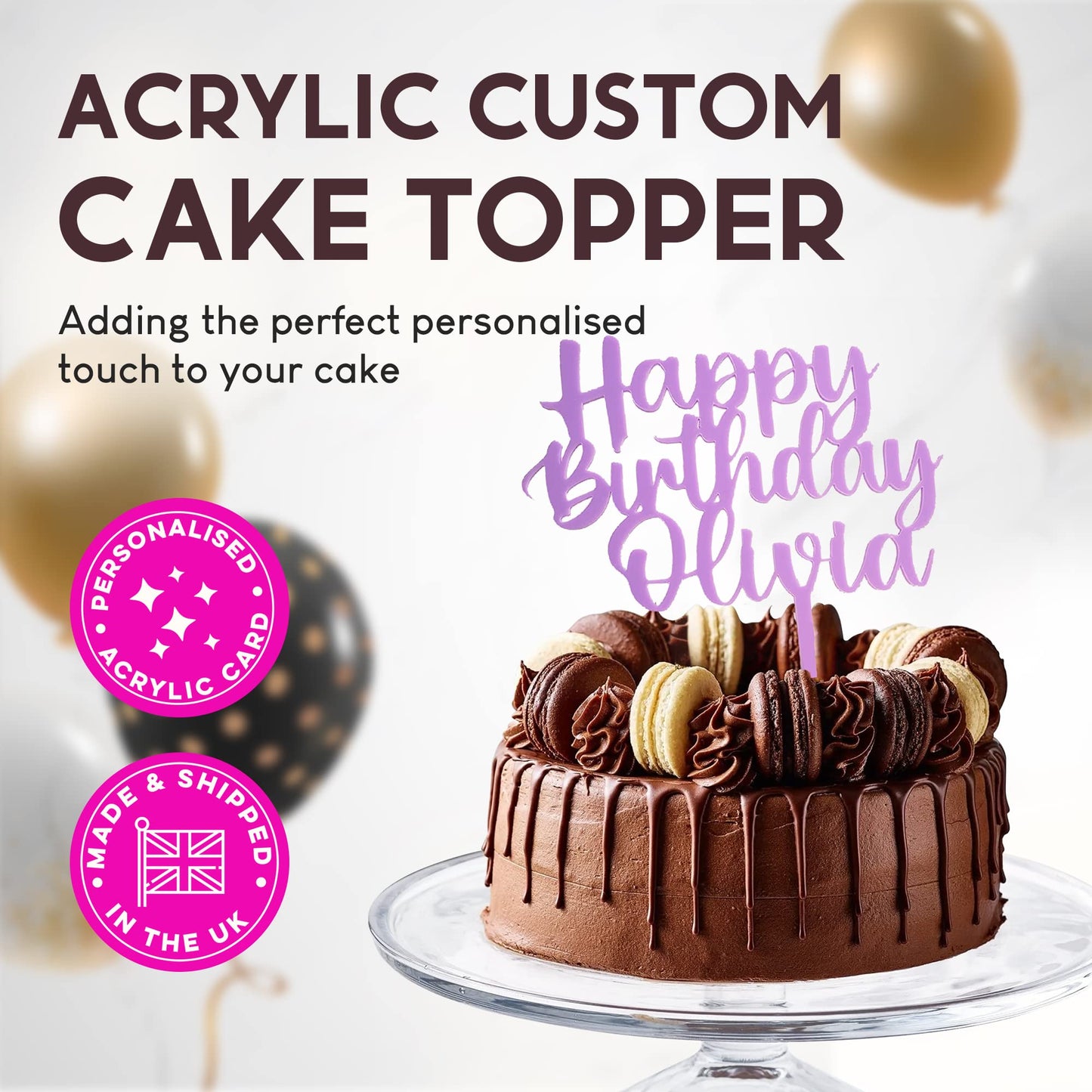 Acrylic Custom Cake Topper | Personalised Cake Toppers | Happy Birthday | Wedding Decoration Table Centre Piece Party Decoration | Strong 3mm Acrylic | Custom Cake Acrylic Topper by Display and Wonder