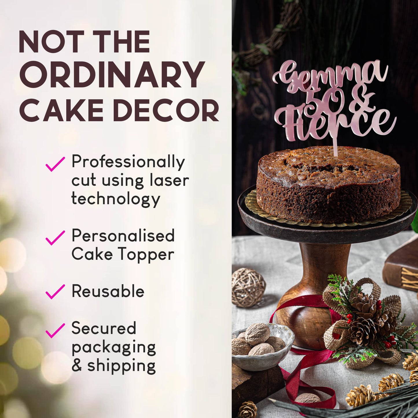 Acrylic Custom Cake Topper | Personalised Cake Toppers | Happy Birthday | Wedding Decoration Table Centre Piece Party Decoration | Strong 3mm Acrylic | Custom Cake Acrylic Topper by Display and Wonder