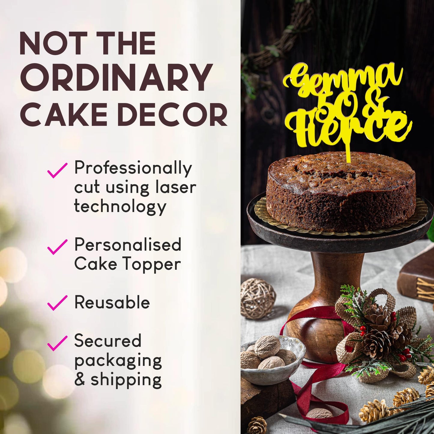 Acrylic Custom Cake Topper | Personalised Cake Toppers | Happy Birthday | Wedding Decoration Table Centre Piece Party Decoration | Strong 3mm Acrylic | Custom Cake Acrylic Topper by Display and Wonder