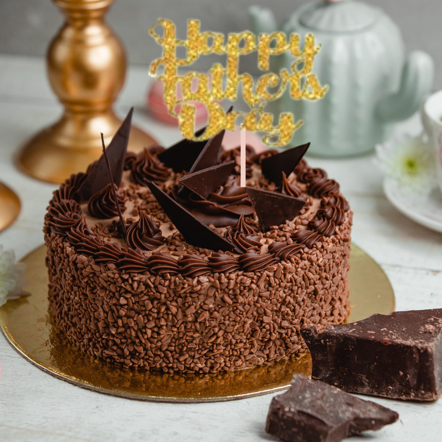 Happy Fathers Day Cake Topper Glitter Cardstock Toppers - (Happy Fathers Day GOLD 3)