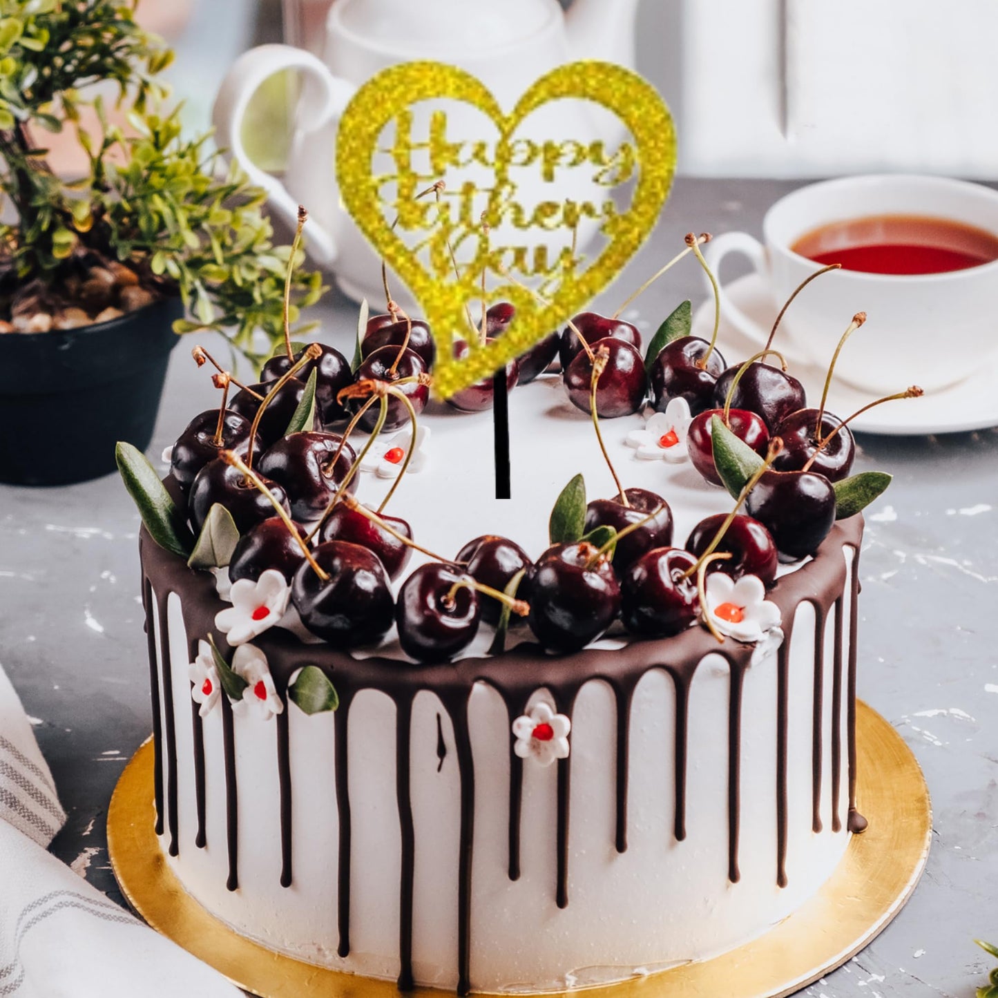 Happy Fathers Day Cake Topper Glitter Cardstock Toppers - (Happy Fathers Day GOLD 2)