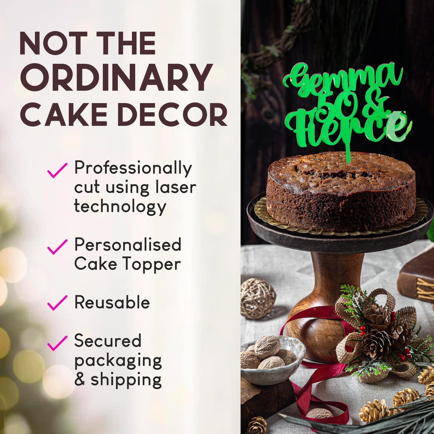 Acrylic Custom Cake Topper | Personalised Cake Toppers | Happy Birthday | Wedding Decoration Table Centre Piece Party Decoration | Strong 3mm Acrylic | Custom Cake Acrylic Topper by Display and Wonder