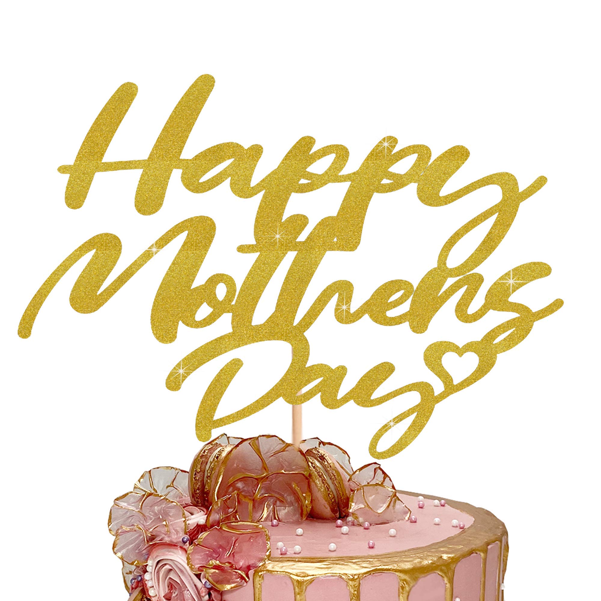 Happy Mother's Day Cake Topper Glitter Cardstock Party Favour Decoration Cake Toppers (GOLD)