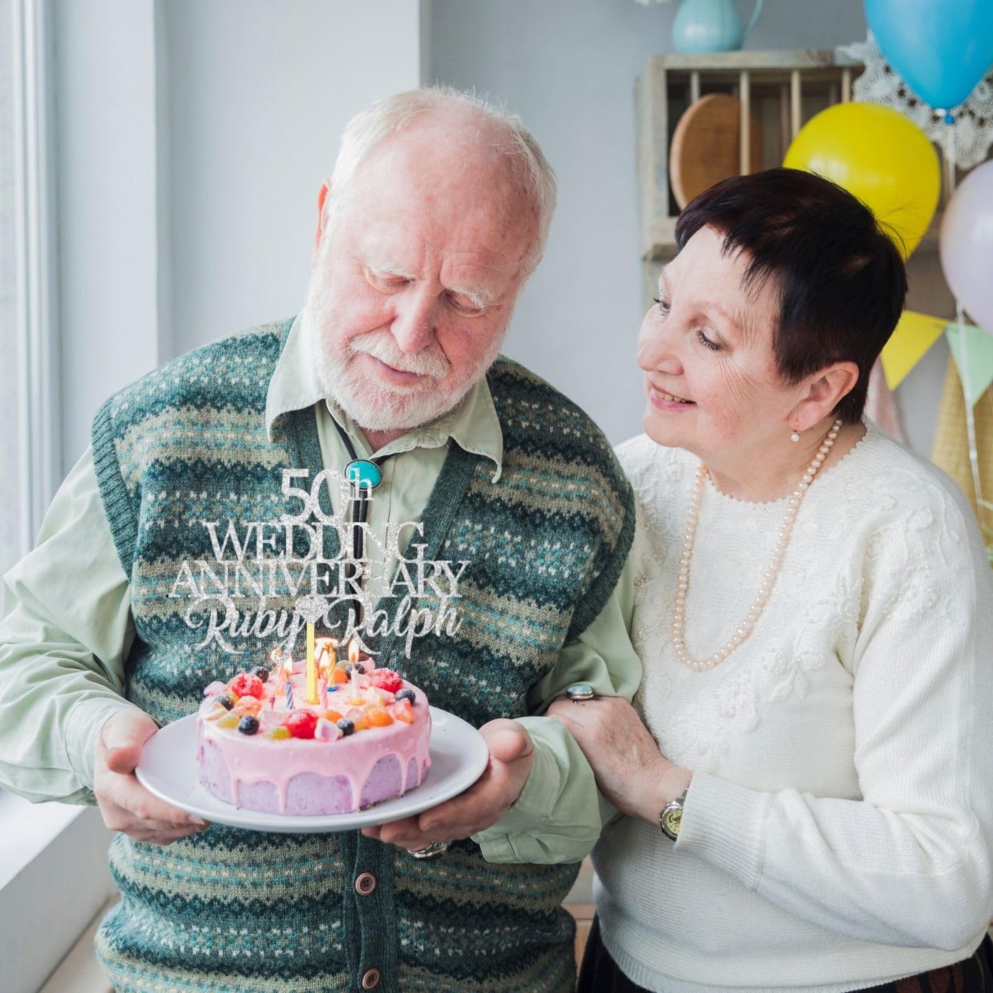 50th Wedding Anniversary Golden Wedding Anniversary Custom Wedding Anniversary with Both Names Any years any Names Personalised Cake Topper Glitter Card by Display  and Wonder
