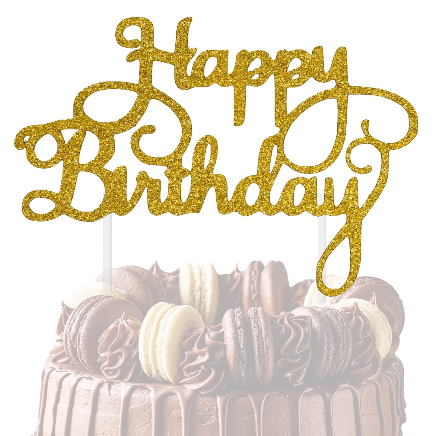 Happy Birthday Cake Topper Glitter Cardstock Toppers - Birthday Decor