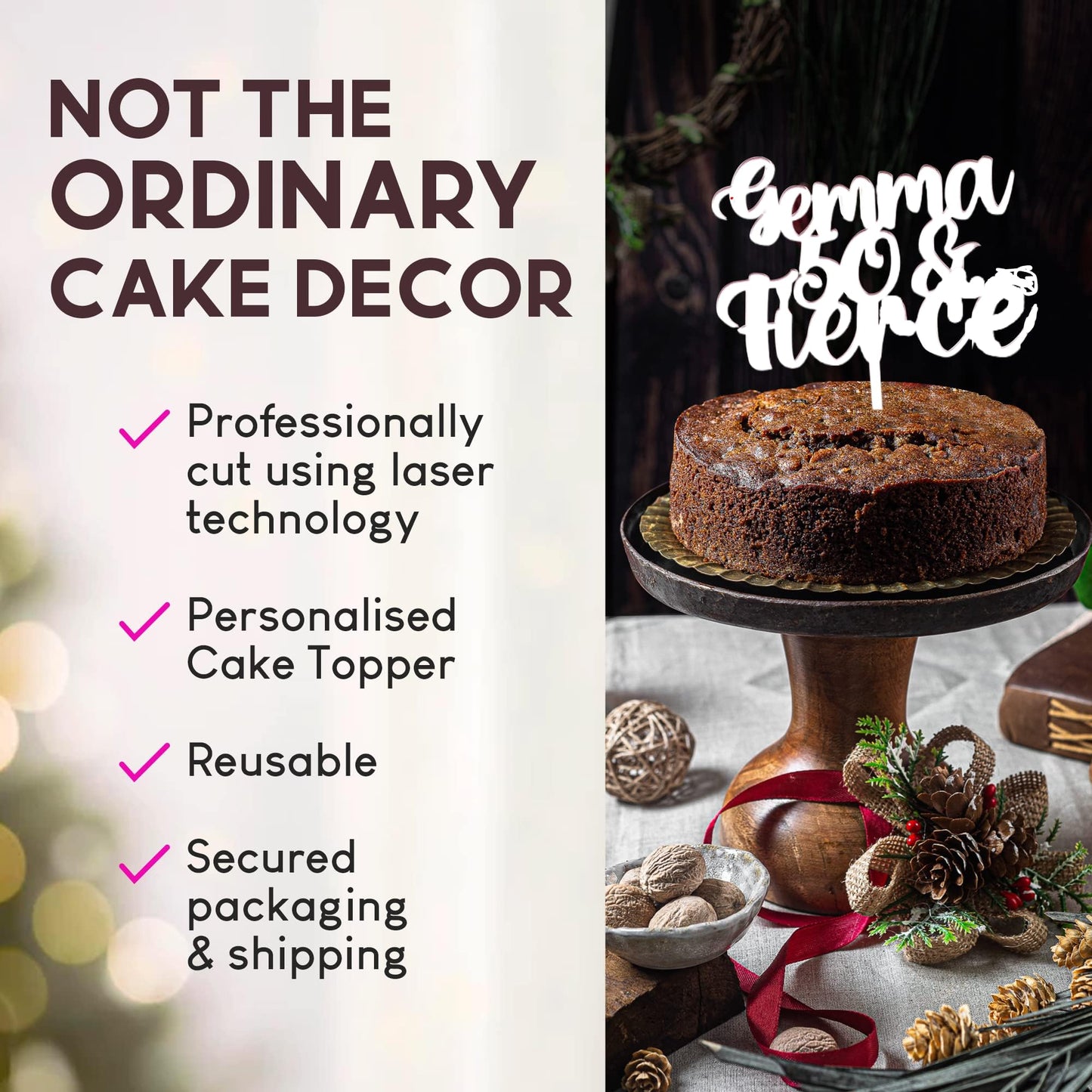 Acrylic Custom Cake Topper | Personalised Cake Toppers | Happy Birthday | Wedding Decoration Table Centre Piece Party Decoration | Strong 3mm Acrylic | Custom Cake Acrylic Topper by Display and Wonder