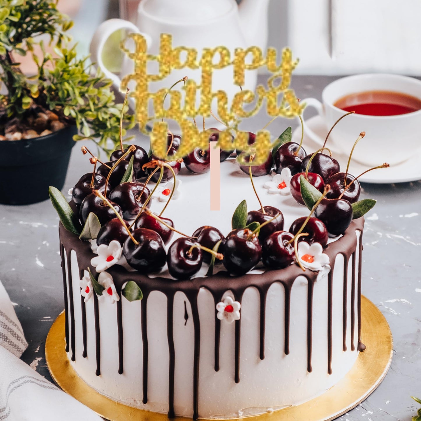 Happy Fathers Day Cake Topper Glitter Cardstock Toppers - (Happy Fathers Day GOLD 3)