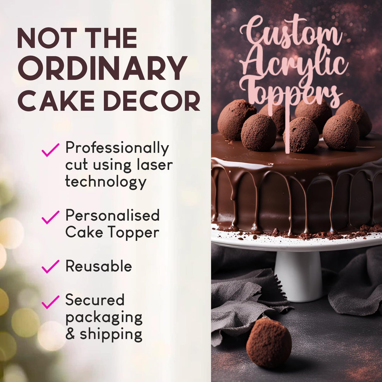 Acrylic Custom Cake Topper | Personalised Cake Toppers | Happy Birthday | Wedding Decoration Table Centre Piece Party Decoration | Strong 3mm Acrylic | Custom Cake Acrylic Topper by Display and Wonder