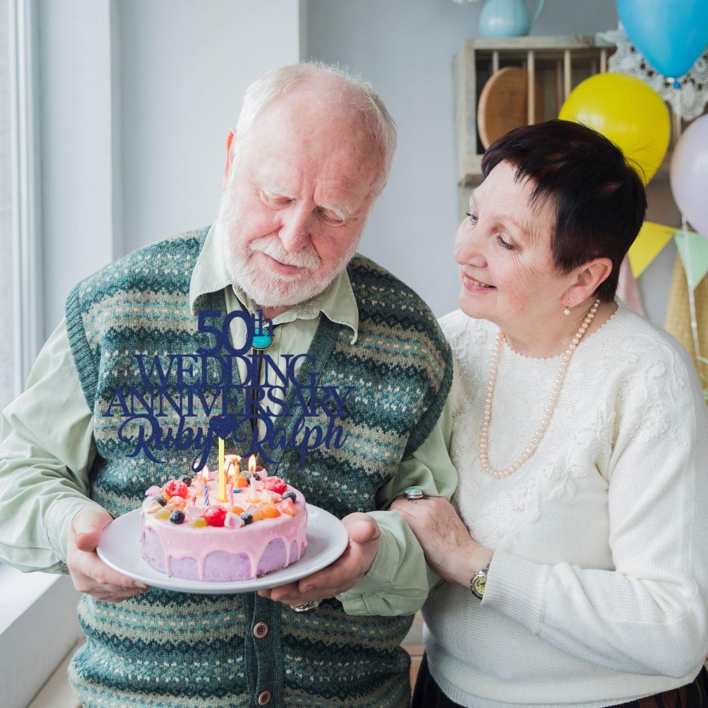 50th Wedding Anniversary Golden Wedding Anniversary Custom Wedding Anniversary with Both Names Any years any Names Personalised Cake Topper Glitter Card by Display  and Wonder